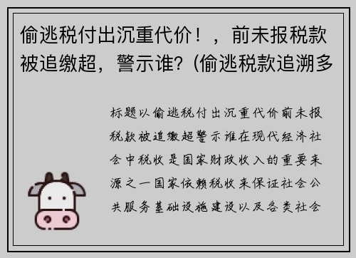 偷逃税付出沉重代价！，前未报税款被追缴超，警示谁？(偷逃税款追溯多少年)